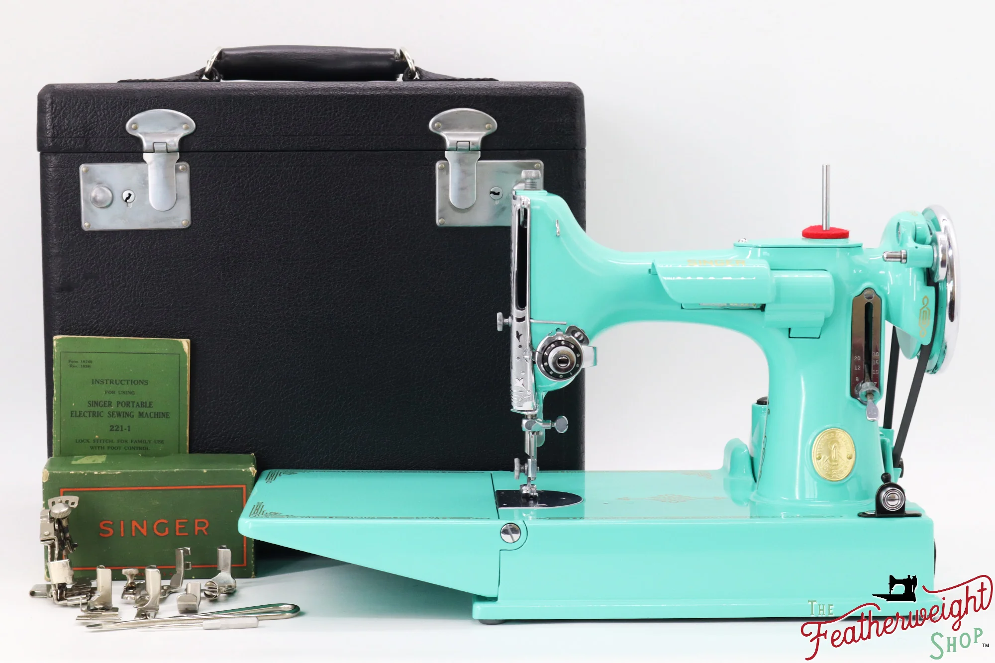 Singer Featherweight 221 AF0819** - Fully Restored in Caribbean Sea Green - Image 2