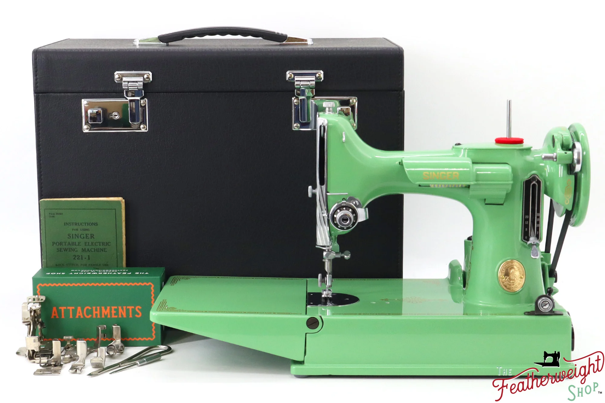 Singer Featherweight 221, AH211*** - Fully Restored in Art Deco Green - Image 2