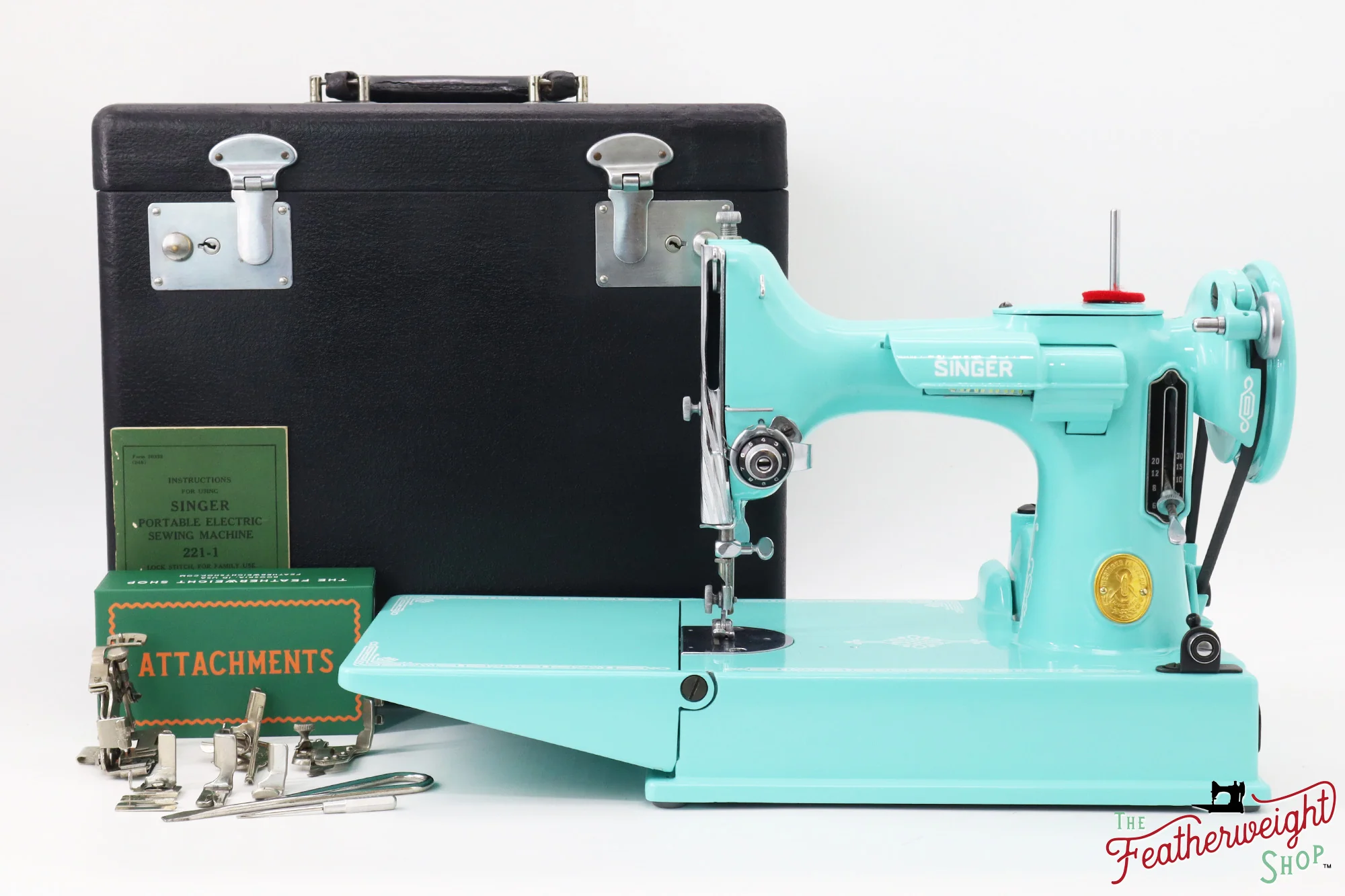 Singer Featherweight 221, AH431*** - Fully Restored in Tiffany Blue - Image 2