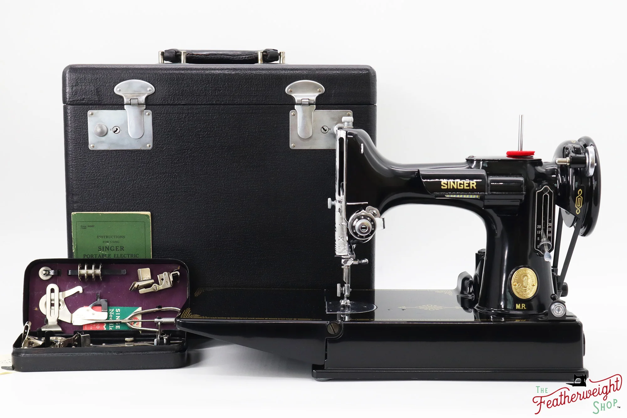 Singer Featherweight 221 Sewing Machine AJ010***, RARE M.R. Decal - Fully Restored in Gloss Black