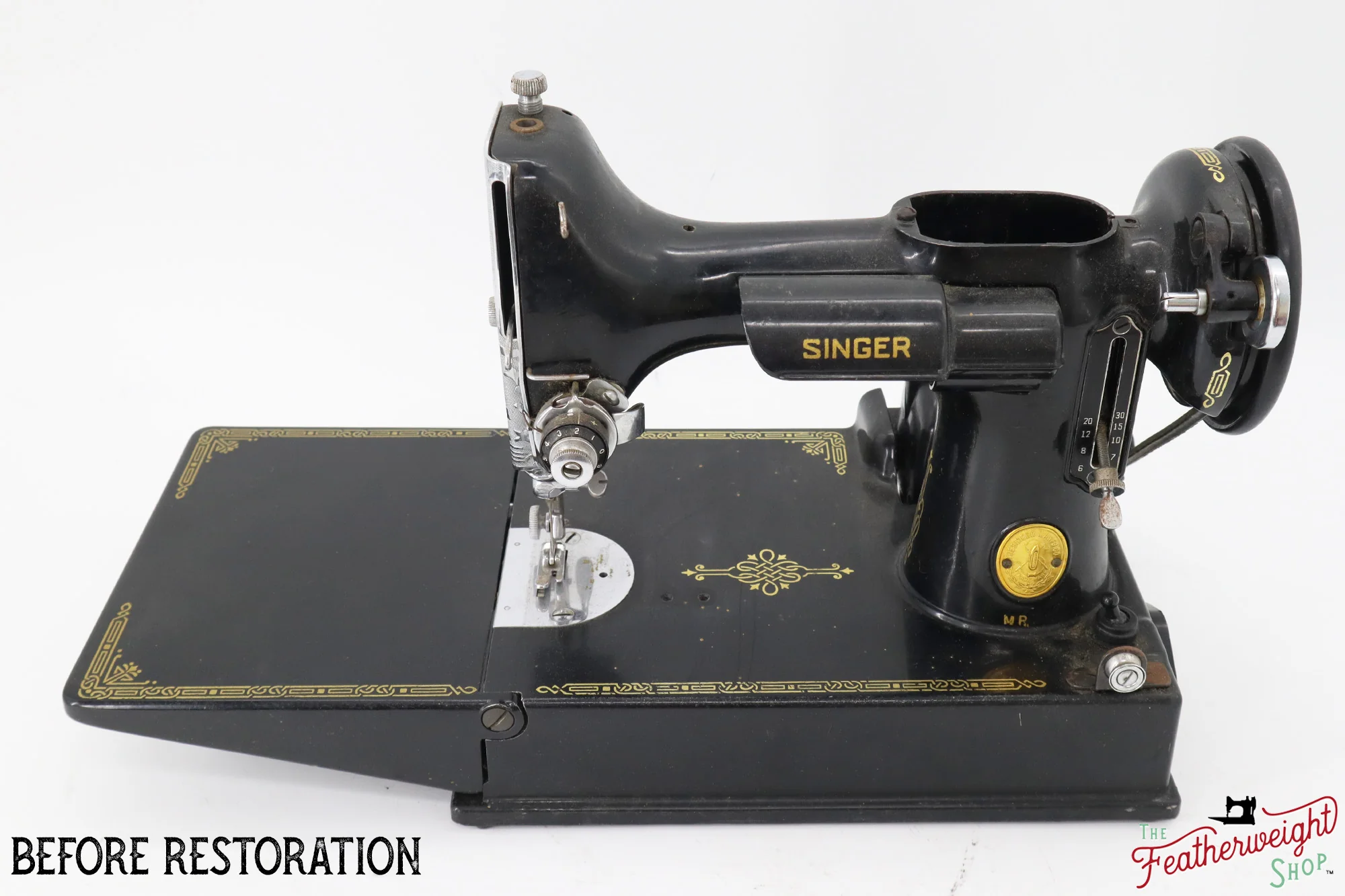 Singer Featherweight 221 Sewing Machine AJ010***, RARE M.R. Decal - Fully Restored in Gloss Black - Image 3