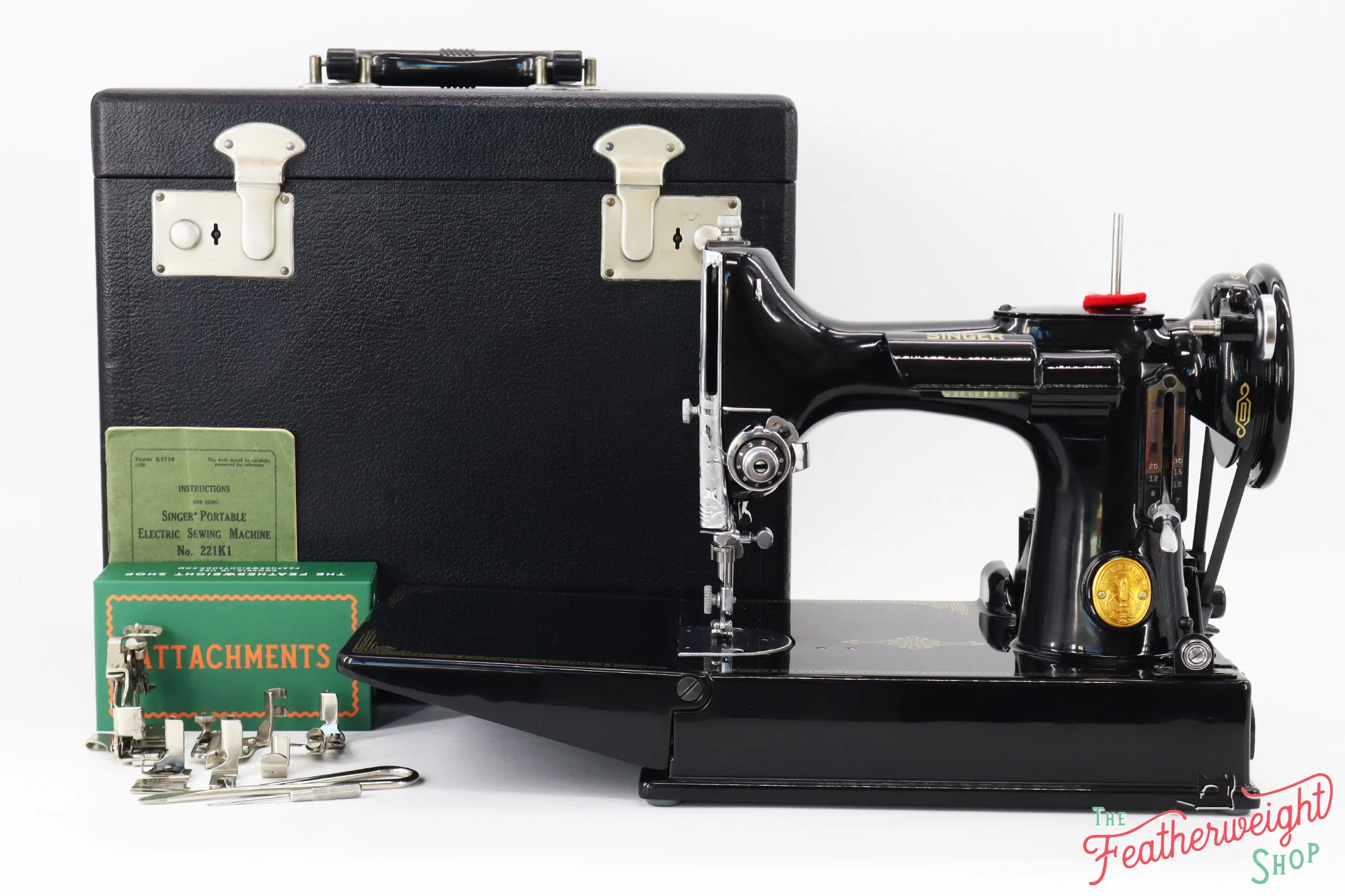Singer Featherweight 221K Sewing Machine EF564***, RARE Great Britain Decal - Fully Restored in Gloss Black