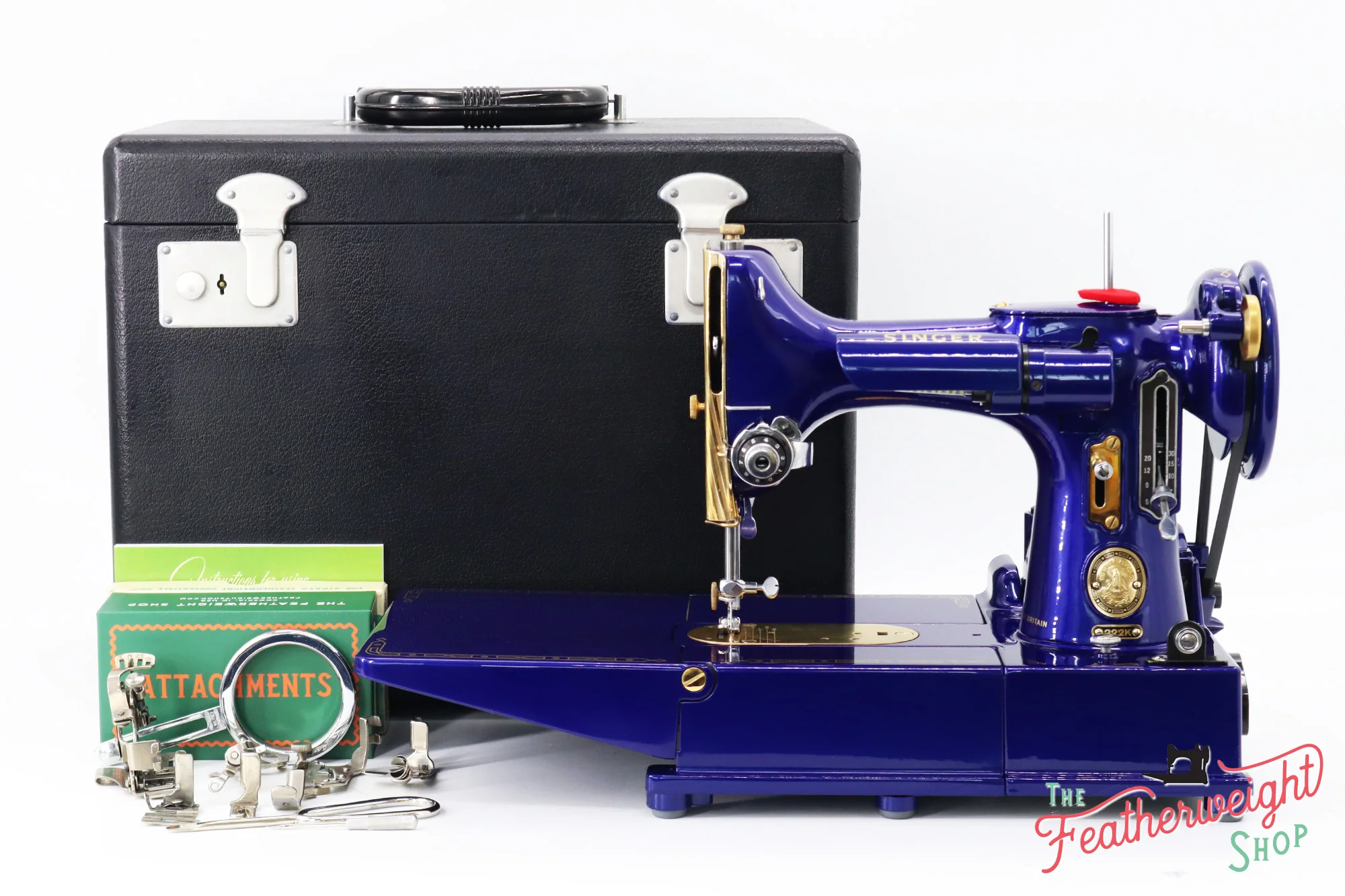 Singer Featherweight 222K EJ6185** - Fully Restored in Royal Cobalt Blue - Gold Plated! - Image 2