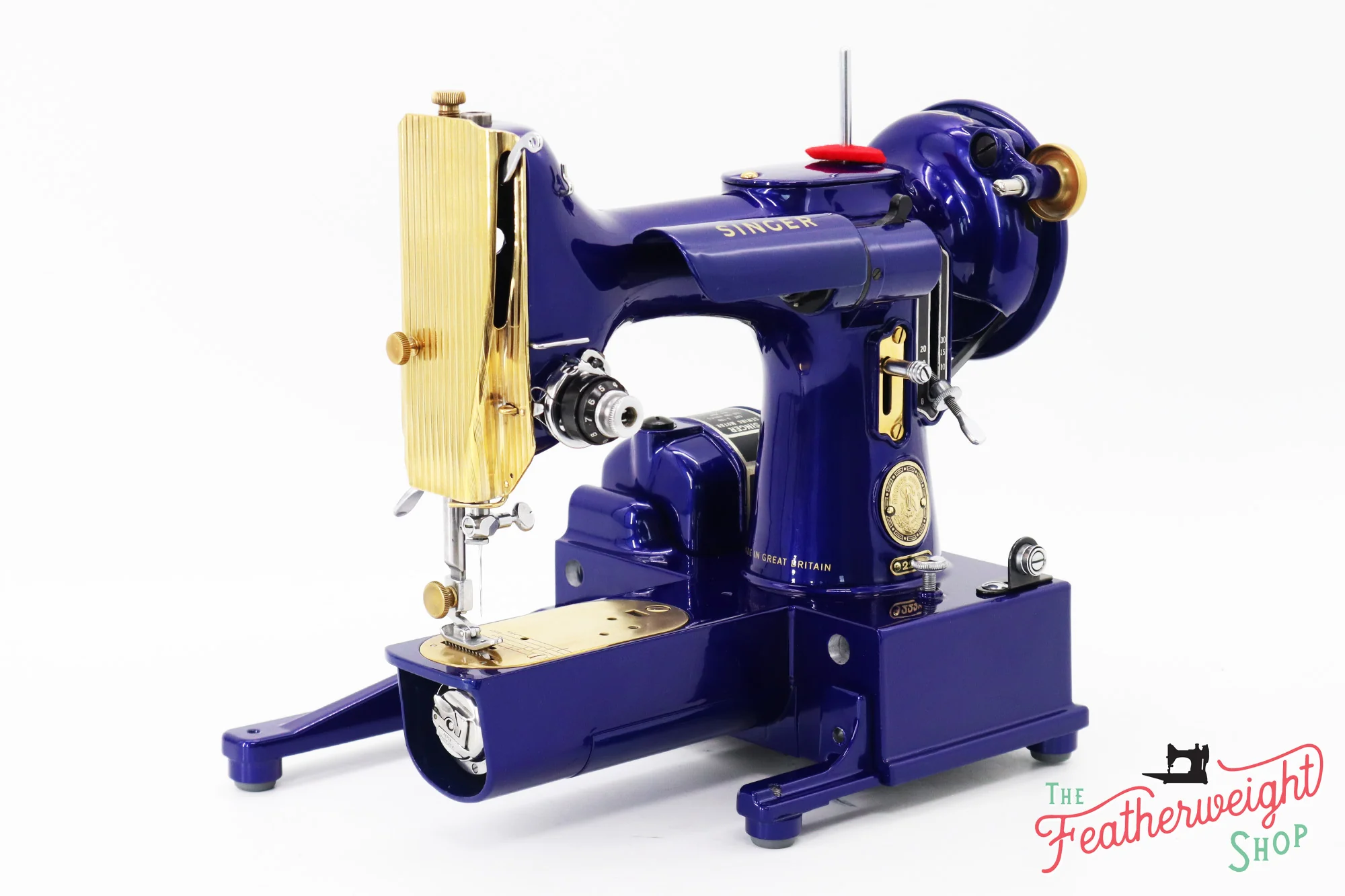 Singer Featherweight 222K EJ6185** - Fully Restored in Royal Cobalt Blue - Gold Plated! - Image 4