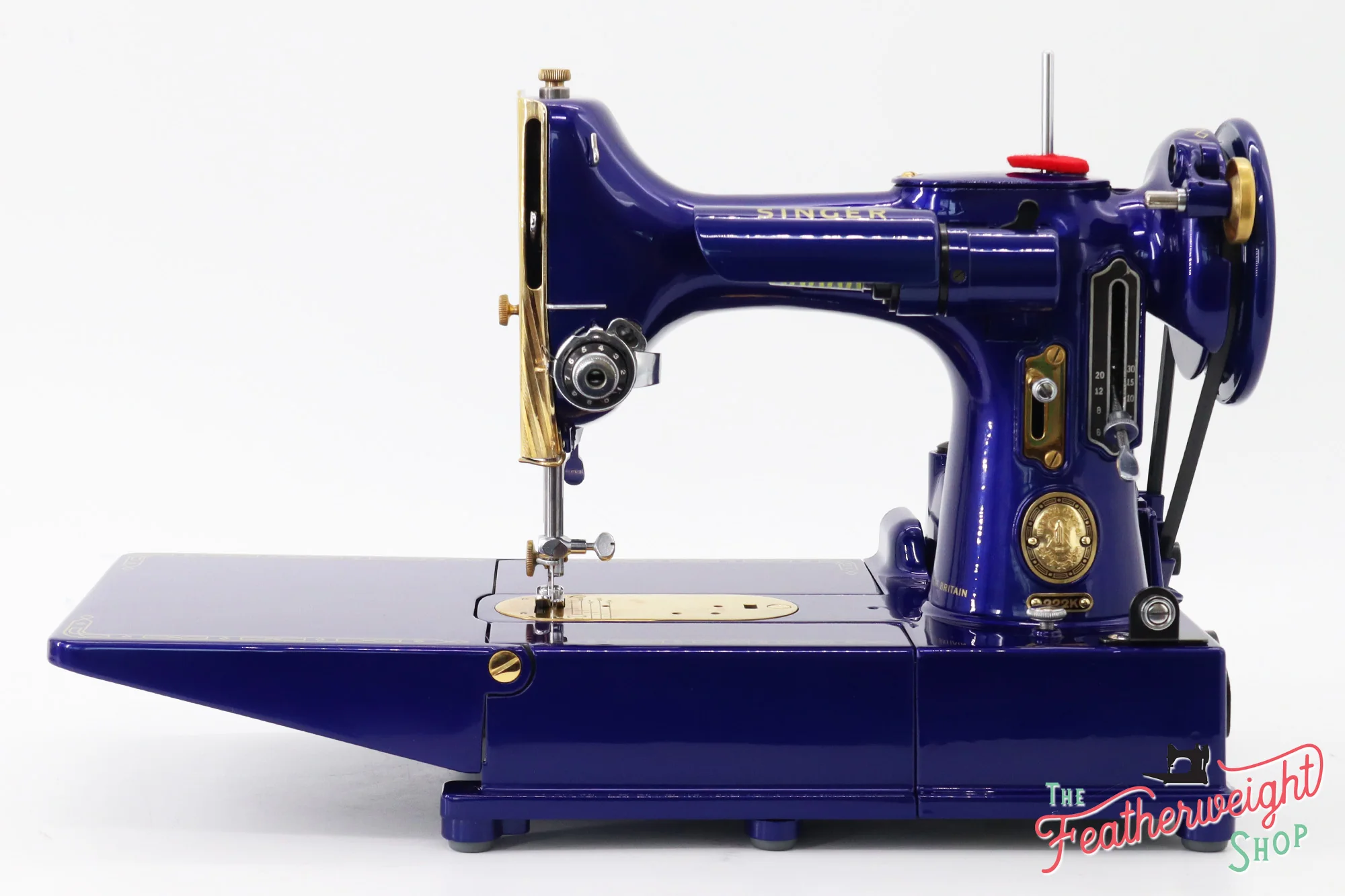 Singer Featherweight 222K EJ6185** - Fully Restored in Royal Cobalt Blue - Gold Plated! - Image 5