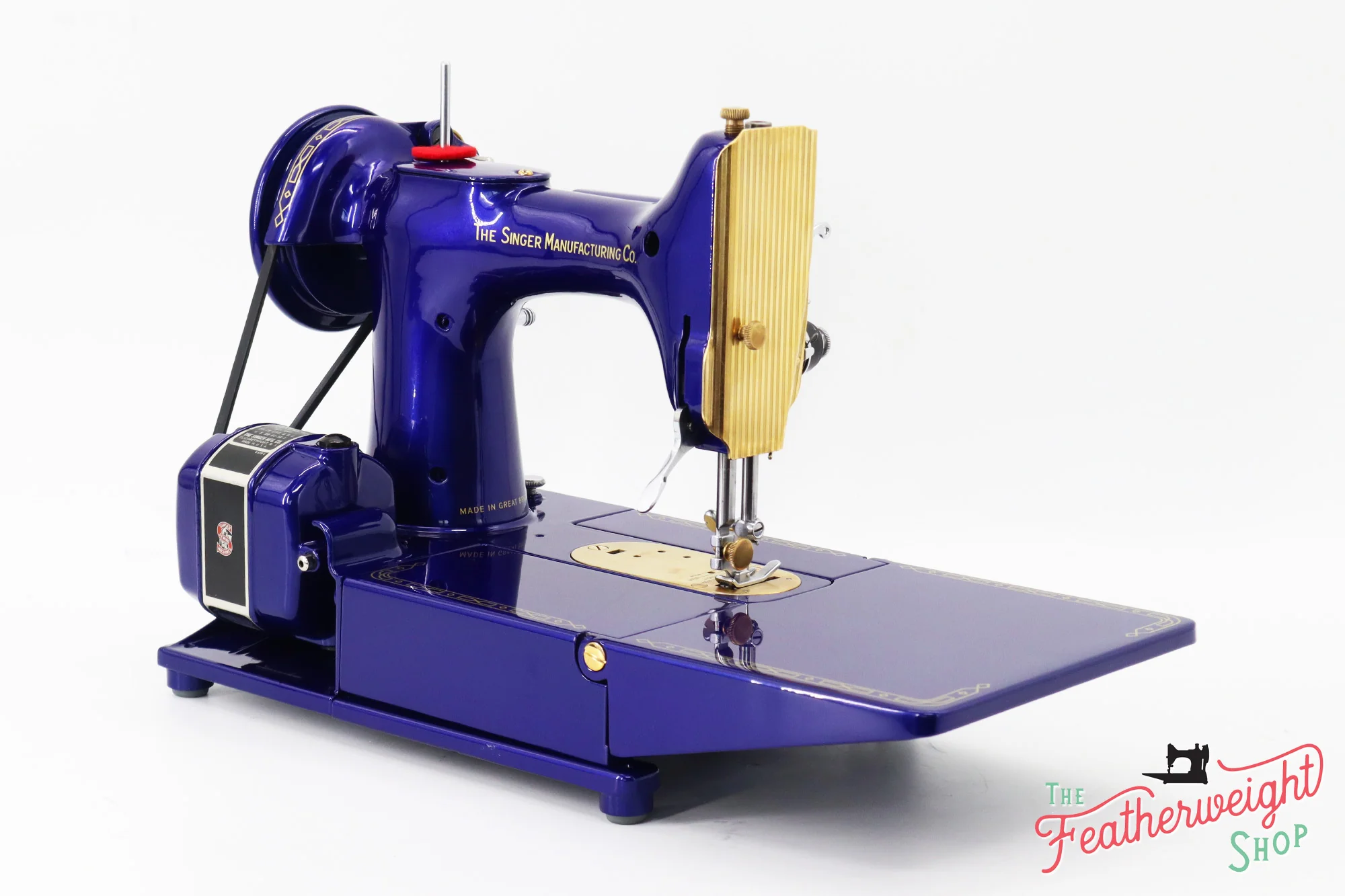 Singer Featherweight 222K EJ6185** - Fully Restored in Royal Cobalt Blue - Gold Plated! - Image 8