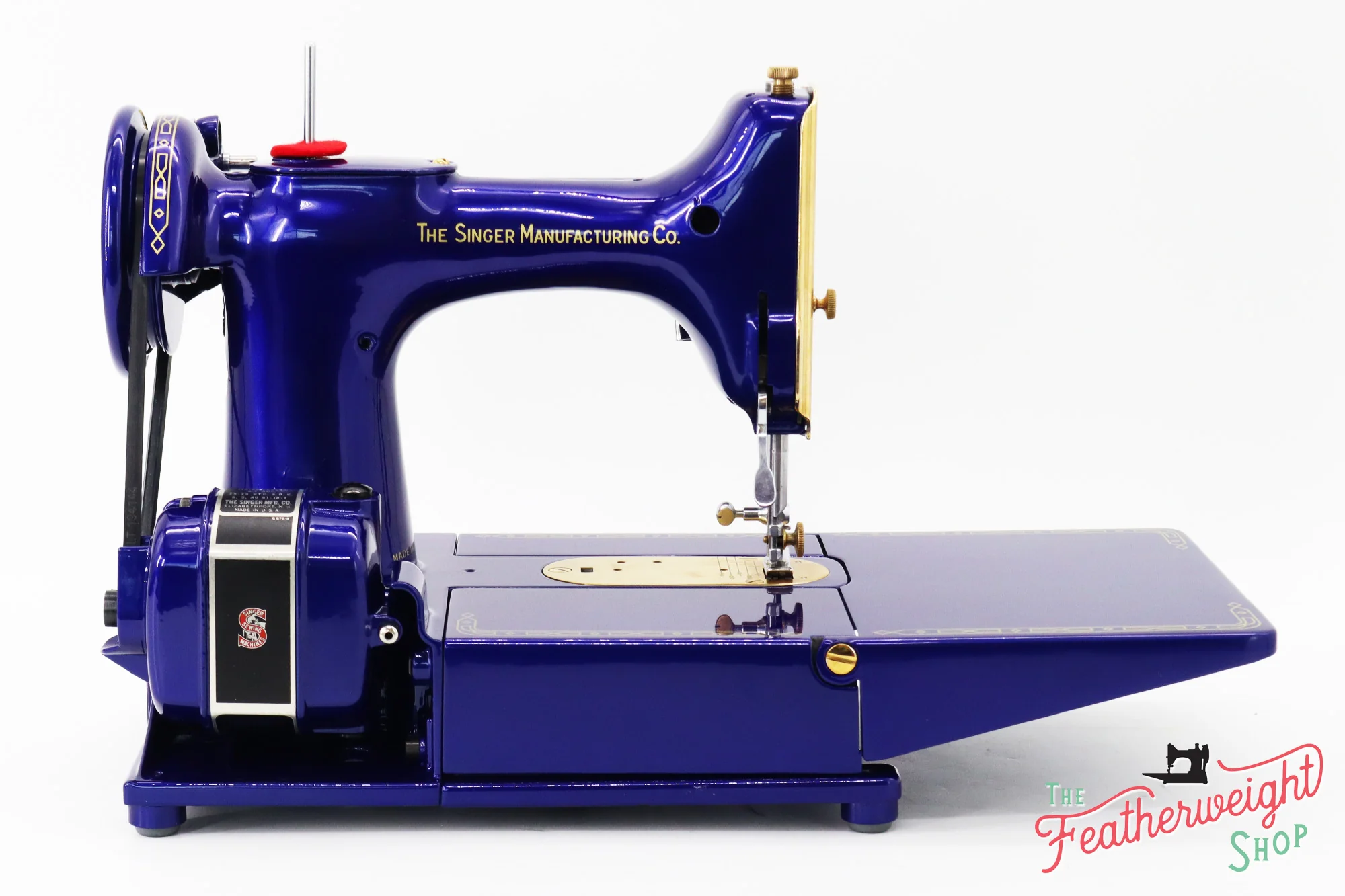 Singer Featherweight 222K EJ6185** - Fully Restored in Royal Cobalt Blue - Gold Plated! - Image 9
