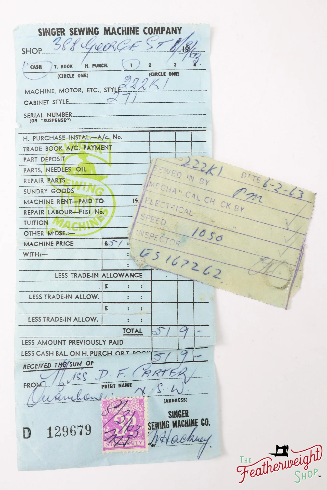 Singer Featherweight 222K Red 'S' - ES1672** - 1960, Original Purchase Receipt! - Image 2