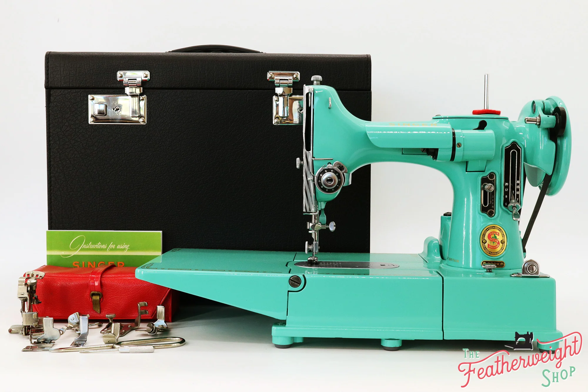 Singer Featherweight 222K Sewing Machine ES523*** - Fully Restored in Caribbean Sea Green - Image 6